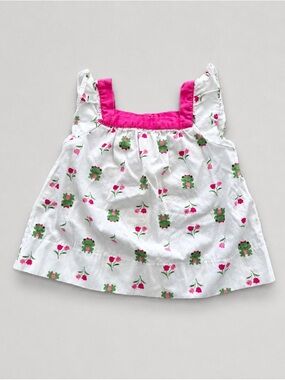 Gymboree White Cotton Toddler Dress with Pink Trim and Green Frog Print